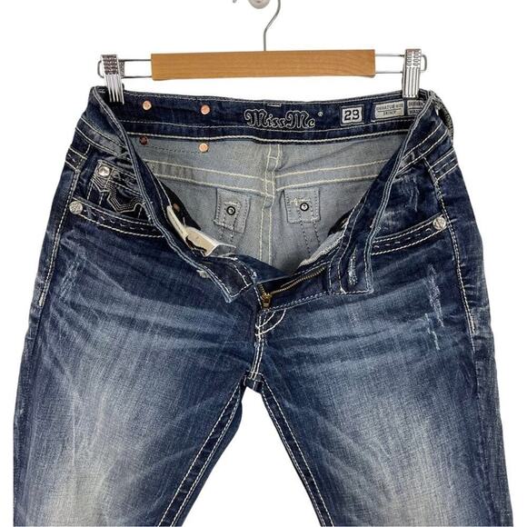 Miss Me Cow hide Crystal Studded Blue Denim JW5915S Boot Cut Stretch Jeans 29 - Picture 15 of 16